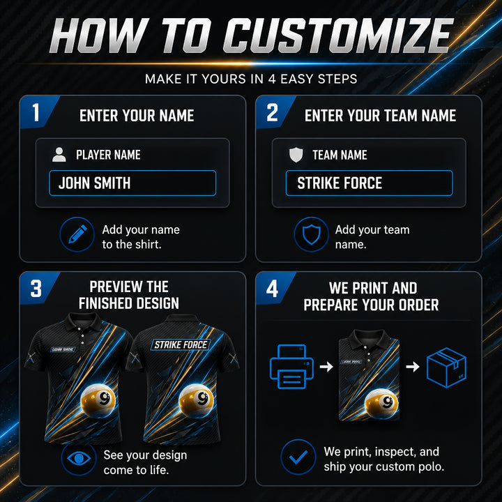 Custom 9-Ball Team Polo – Name & Team - How to customize