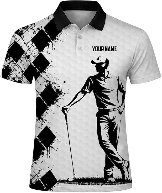 Pickit Custom Name Golf Polo Shirt Black White
