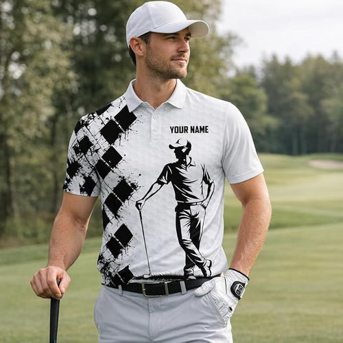 Pickit Custom Name Golf Polo Shirt Black White