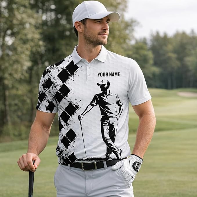 Pickit Custom Name Golf Polo Shirt Black White