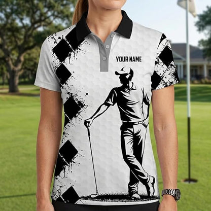 Pickit Custom Name Golf Polo Shirt Black White