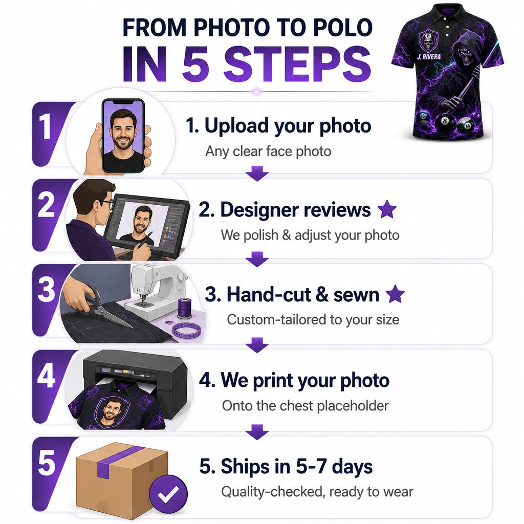 Grim Reaper Pool Team Polo — Custom Team & Player Name - How it is made