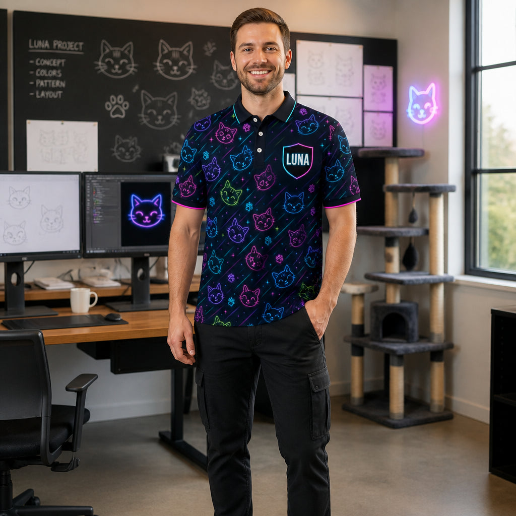 Neon Cat Pattern Polo – Personalized Name - Personalized Polo shirt - All over printed 66aa692a-de27-4a8d-9fd6-1fa2b67fcc89.jpg