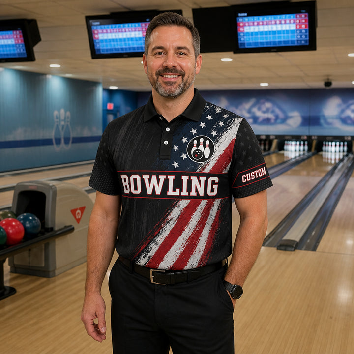 Custom Bowling Team USA Flag AOP Polo - Lifestyle 2