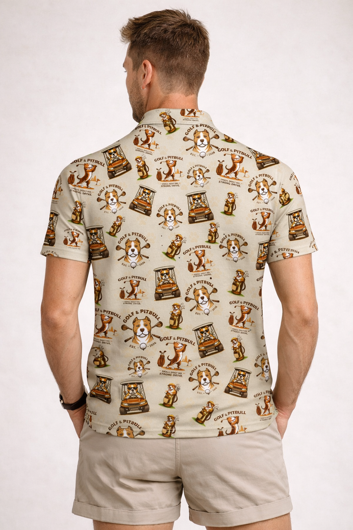 Golf Pitbull Pattern Polo Shirt Funny Dog Golfer All Over Print Performance Polo Black