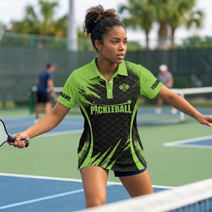 Custom Pickleball Polo Shirt Green Black Team Name Personalized Performance Sports Polo