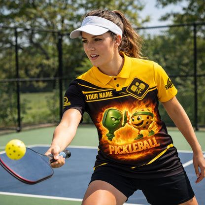 Pickleball Polo Shirt Personalized Funny Paddle vs Ball Fire Design Unisex Performance Shirt