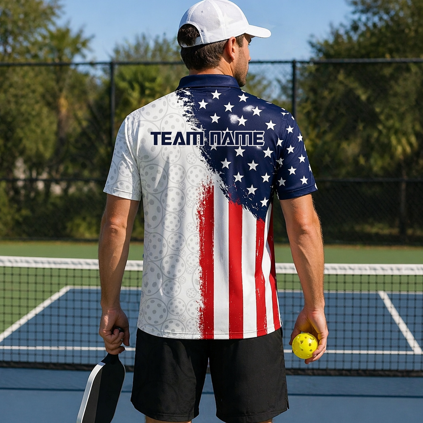 USA Flag Custom Name & Team Pickleball Polo Shirt Men