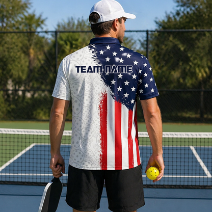 USA Flag Custom Name & Team Pickleball Polo Shirt Men