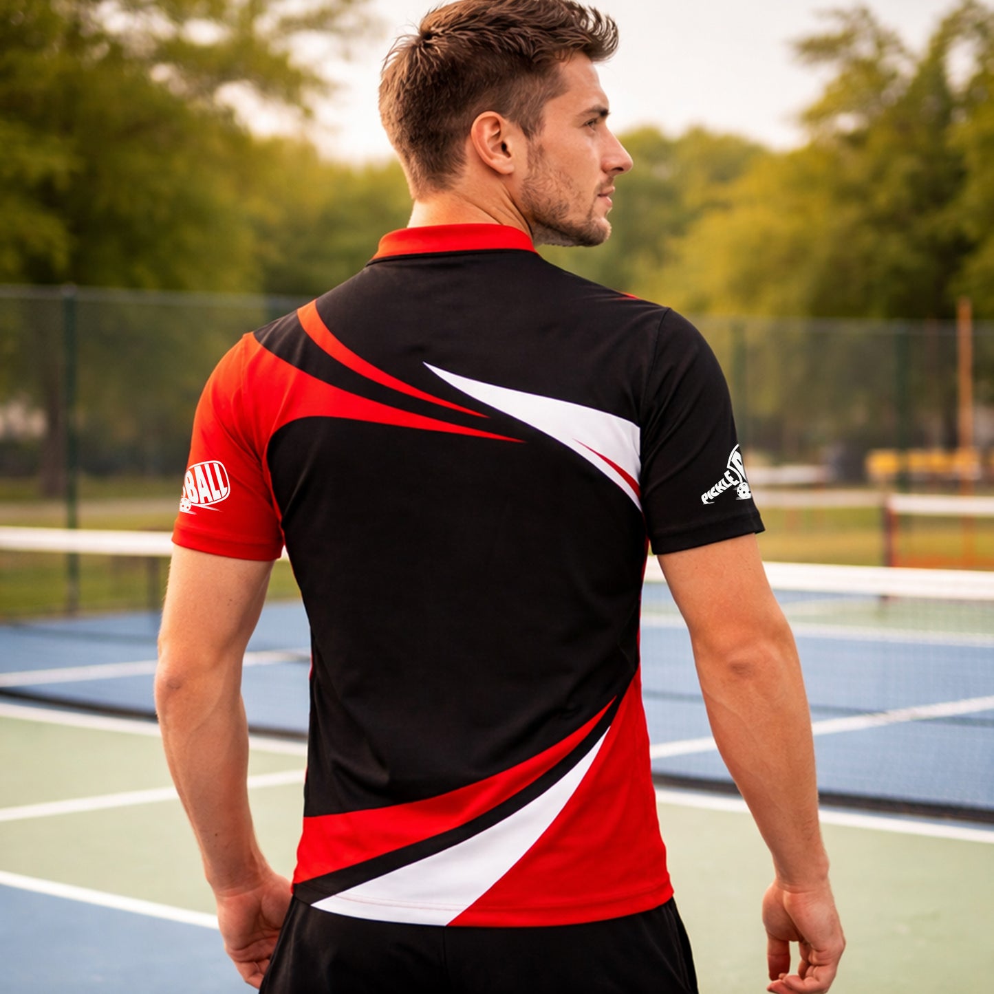 Christmas Pickleball Polo Shirt Custom Name Santa Player Red Black Sports Shirt Gift