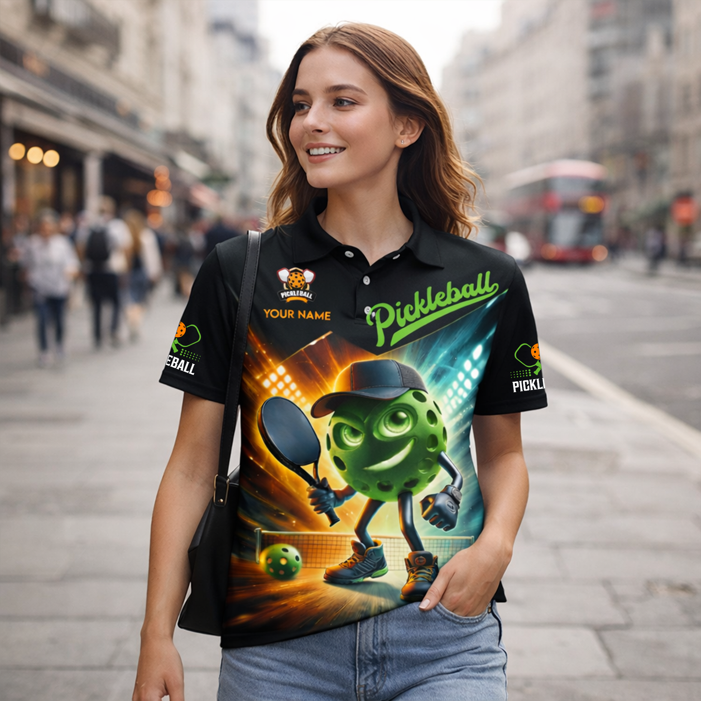 Pickleball Polo Shirt Custom Name Graphic Sport Shirt Breathable Mesh Athletic Top