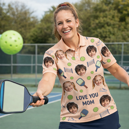 Love You Mom Custom Kids Photo Pickleball Polo Peach