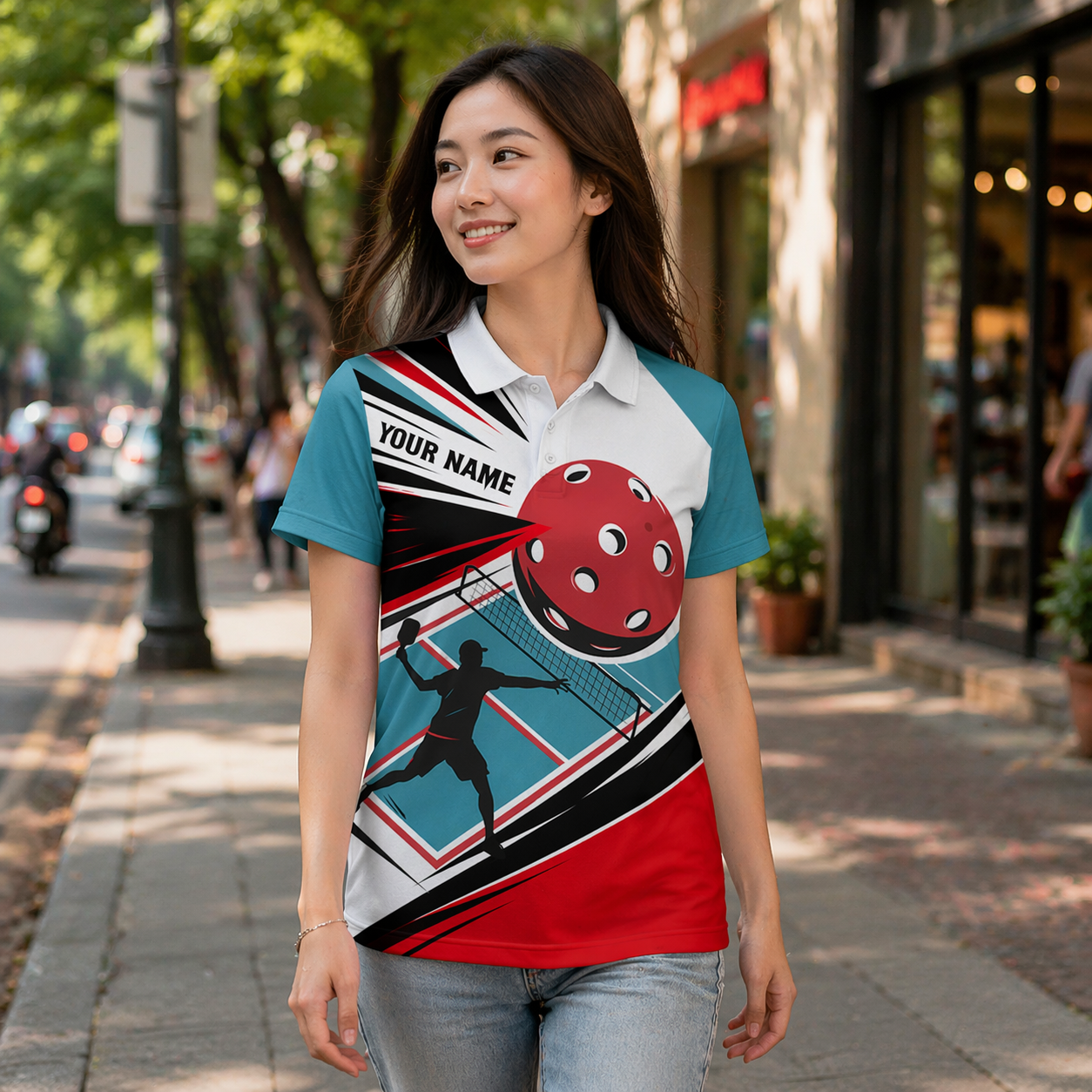 Men's Pickleball Polo Shirt Personalized Name Team Custom Short Sleeve Athletic Golf Polo Teal Red White Black Player Print