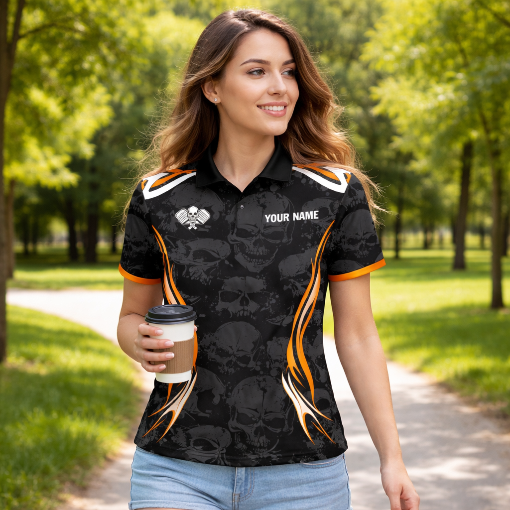 Funny Pickleball Turkey Polo Shirt Personalized Team Name Skull Pattern Performance Polo