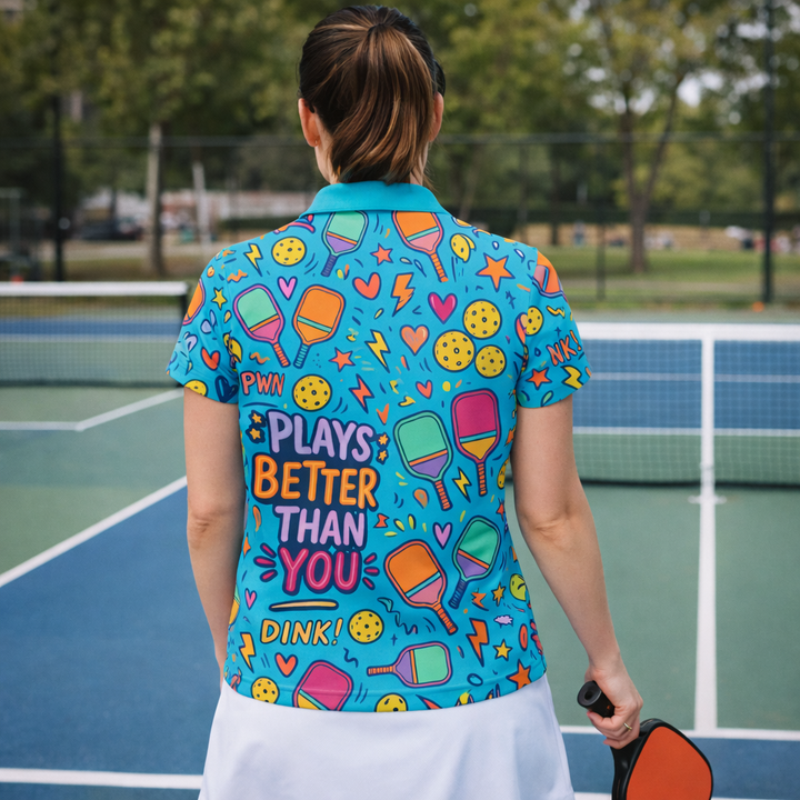 Womens Pickleball Polo Shirt Mom Plays Better Than You