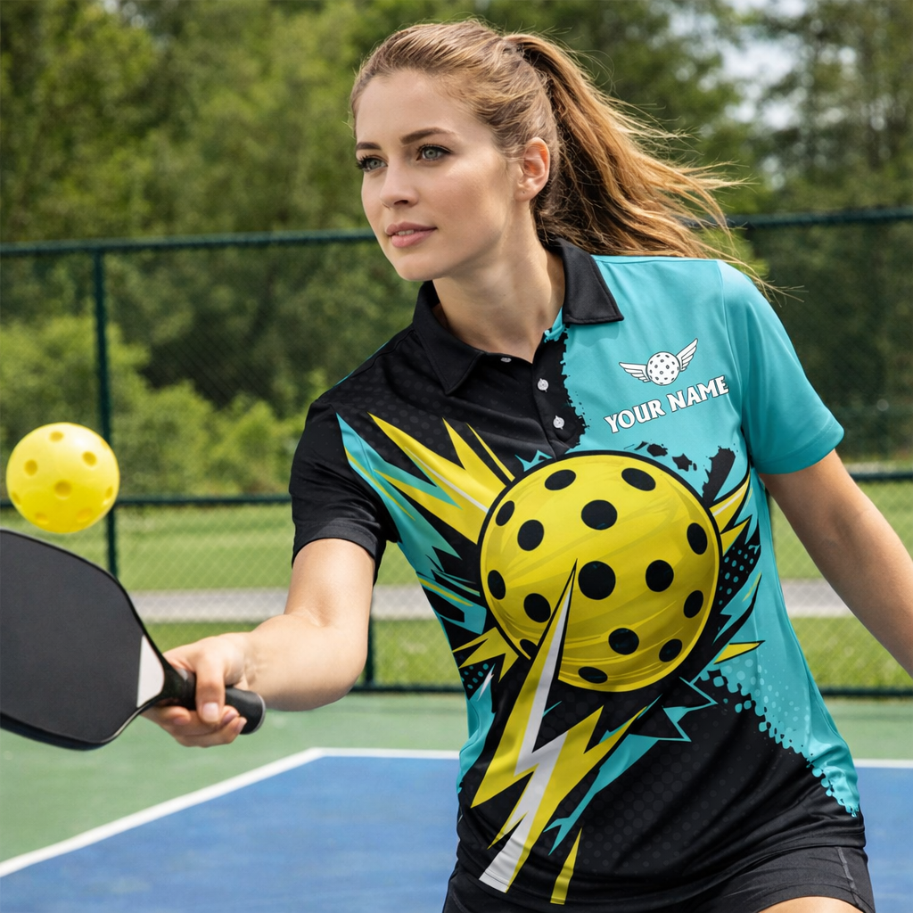 Custom Pickleball Polo Shirt Personalized Name Team Jersey Breathable Mesh Sports Shirt
