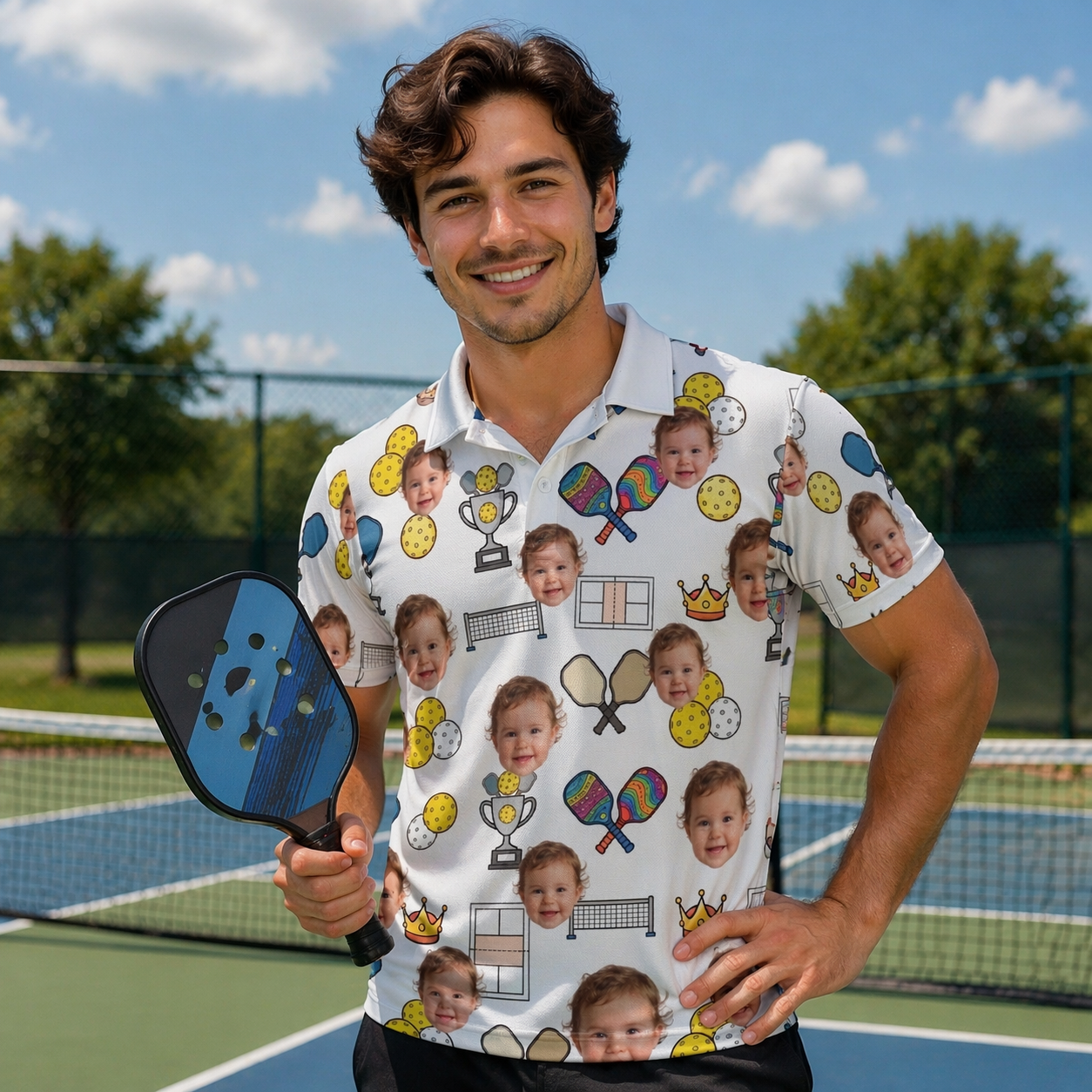 Custom Photo Pickleball Polo Shirt Men Funny Face