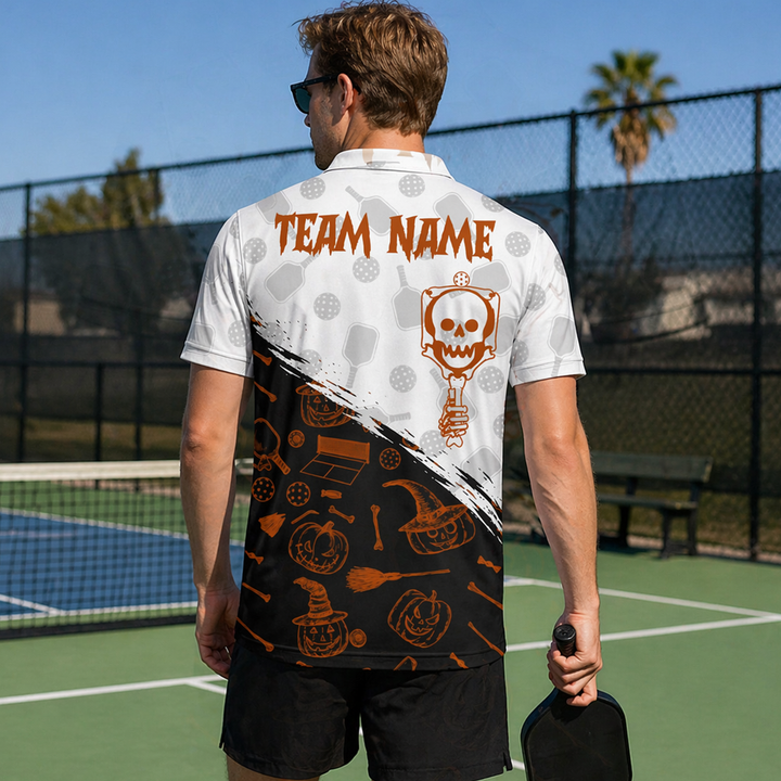 Skeleton Pumpkin Pickleball Custom Name Team Polo