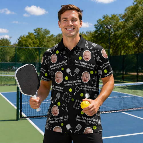 Best Pickleball Dad Custom Kids Photo Polo Black