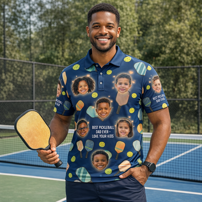 Best Pickleball Dad Ever Custom Kids Face Polo Navy