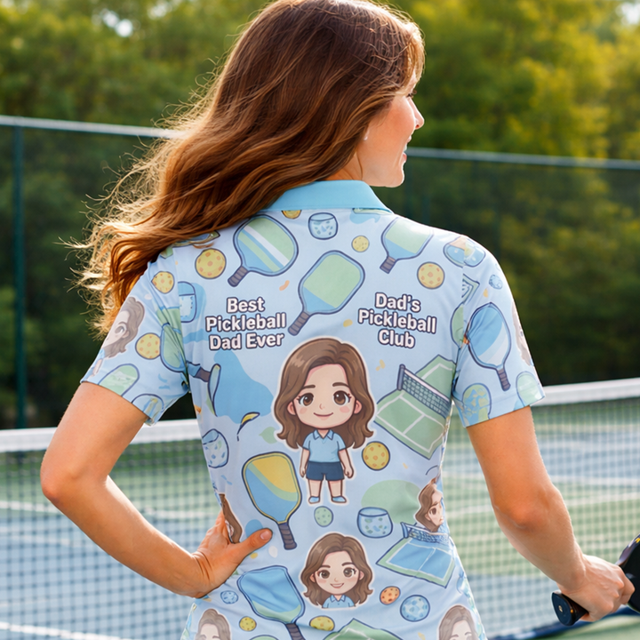 Best Pickleball Dad Ever Cartoon Mens Polo Shirt Blue