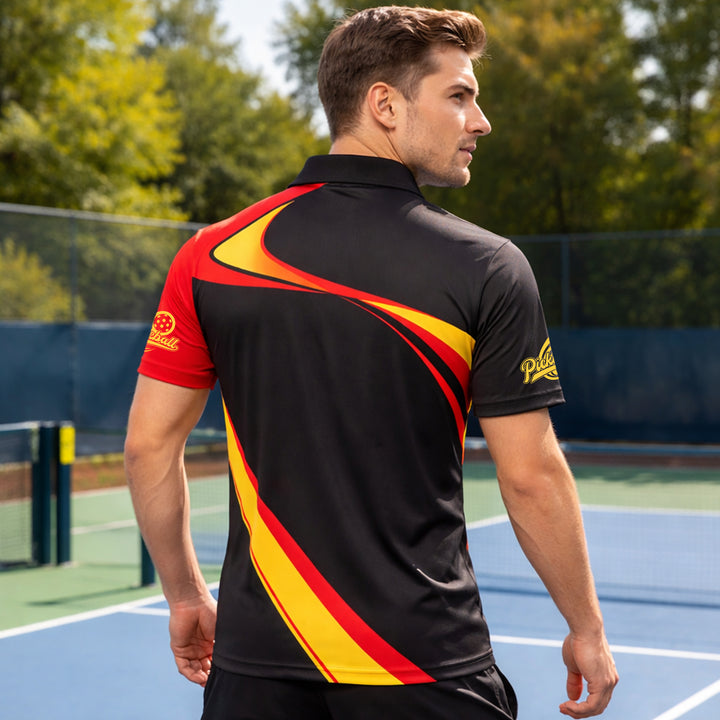 Personalized Pickleball Polo Shirt Flame Paddle Graphic Custom Name Breathable Sport Performance Tee