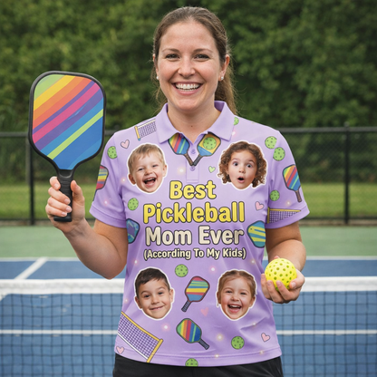 Best Pickleball Mom Custom Face Polo Shirt Women