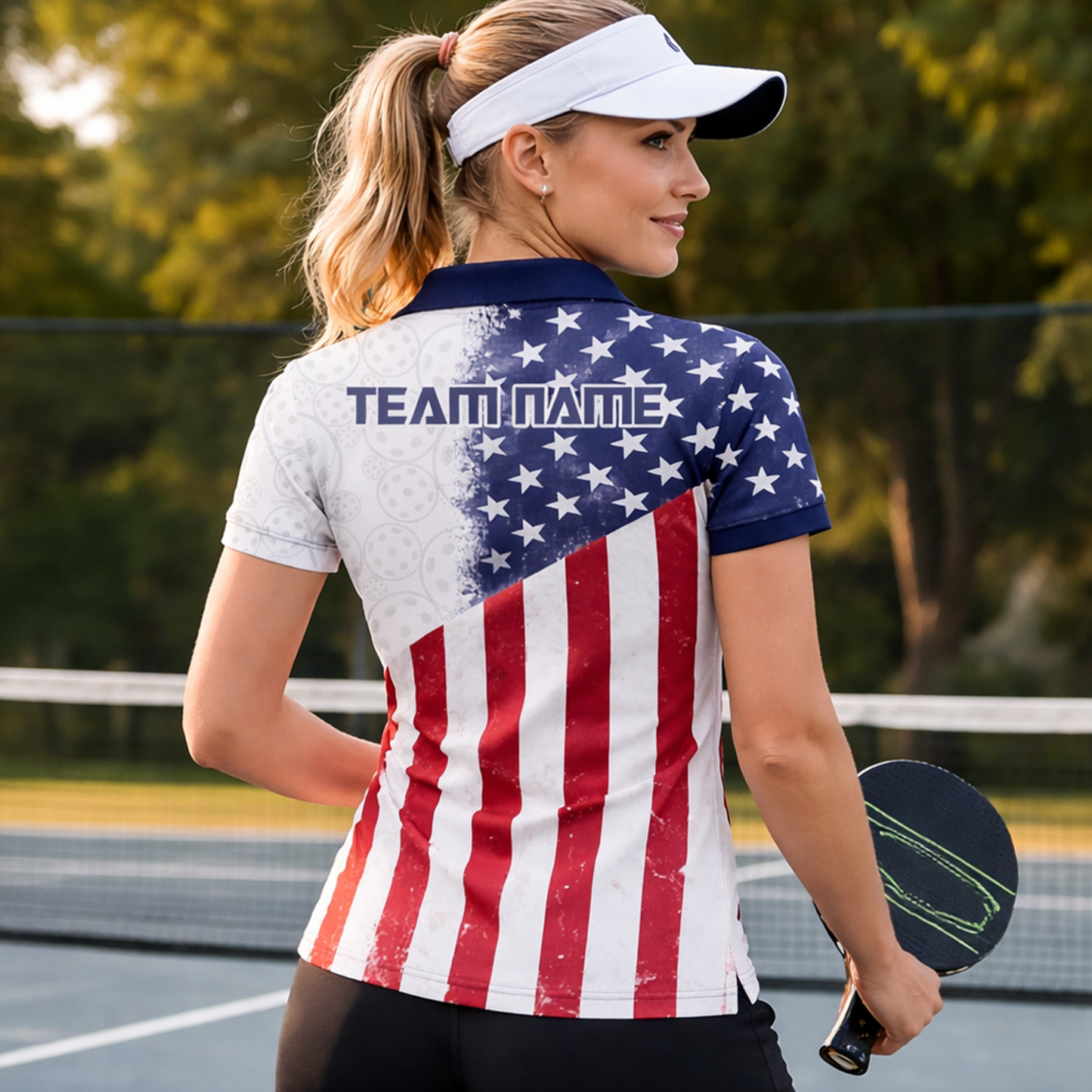 Women's Custom Pickleball Polo Shirt American Flag