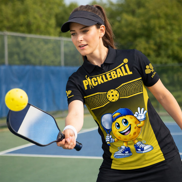 Pickleball Polo Shirt Funny Cartoon Ball Player Sport Golf Style Breathable Unisex Shirt