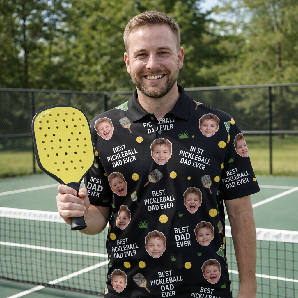 Best Pickleball Dad Ever Custom Kid Face Polo Black