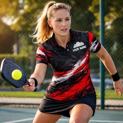 Pickleball Polo Shirt Custom Name Team Pickleball Shirt Red Black Sport Performance Polo