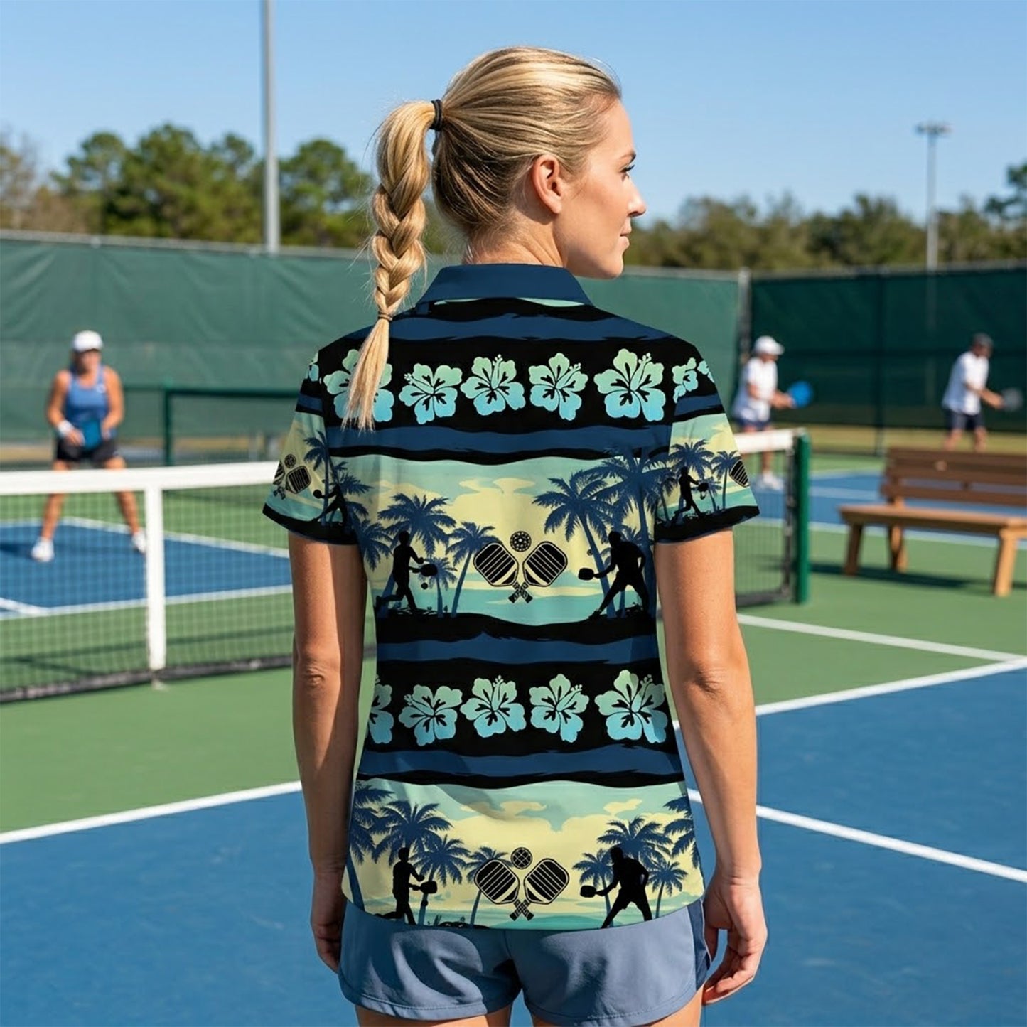 Hawaiian Pickleball Polo Shirt Tropical Beach Palm Tree Hibiscus Breathable Sports Shirt