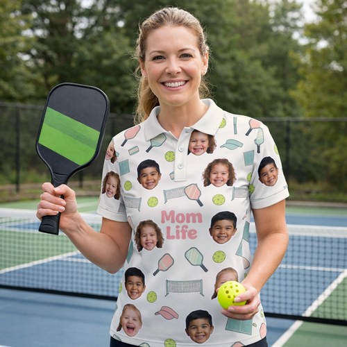 Mom Life Custom Kids Face Pickleball Womens Polo Cream
