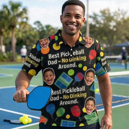 Custom Kid Photo Best Pickleball Dad Polo Black