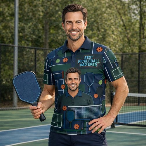 Best Pickleball Dad Ever Custom Portrait Polo Shirt