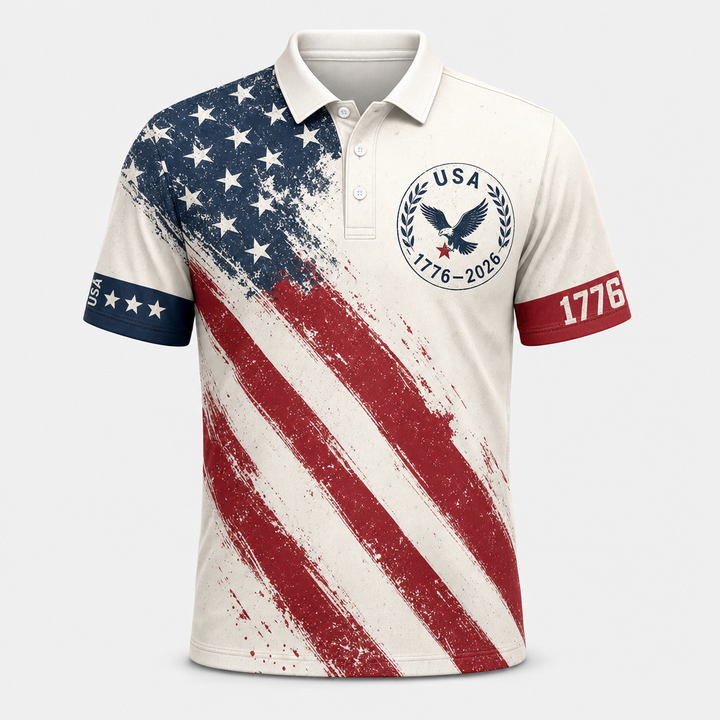 USA 1776–2026 Patriotic AOP Polo - Hero