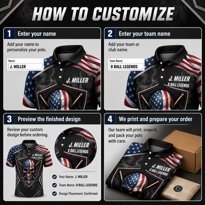 Patriotic Billiards Skull AOP Polo – Personalized Name & Team - How to customize