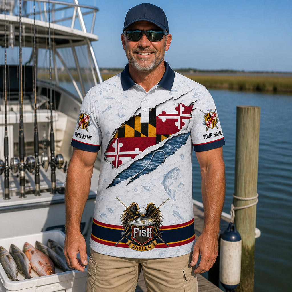 Maryland Flag Eagle Fishing Polo - Lifestyle 2