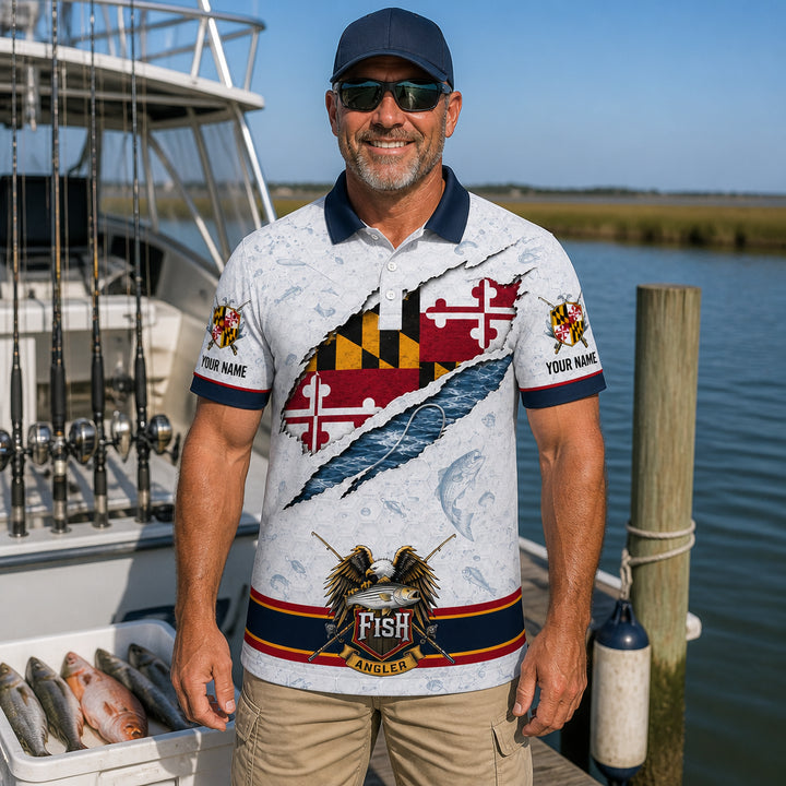 Maryland Flag Eagle Fishing Polo - Lifestyle 2