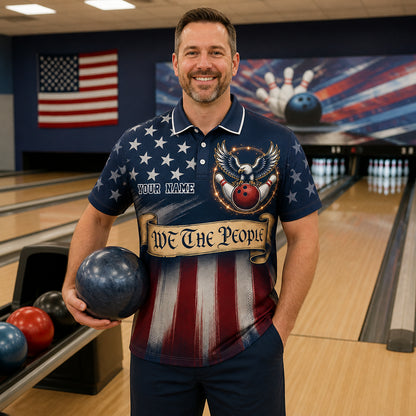 Patriotic Bowling Eagle – AOP Polo (Team + Player Name) - Lifestyle 1