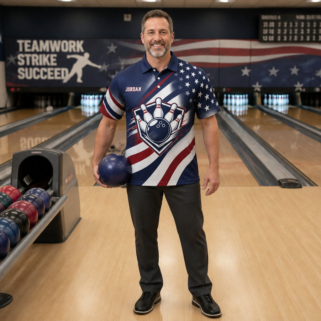 Patriotic Bowling Team Polo — Custom Name & Team - Lifestyle 2