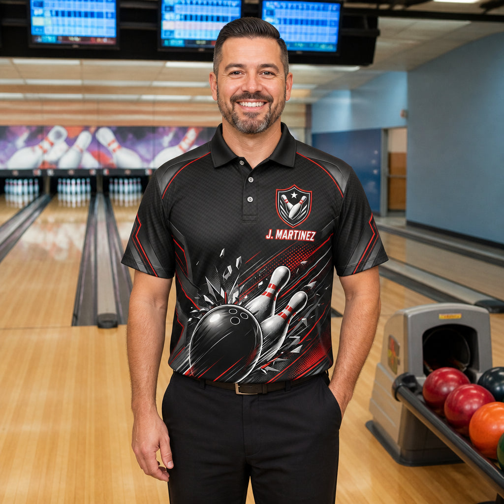 Custom Bowling Team AOP Polo – Name & Team - Lifestyle 1