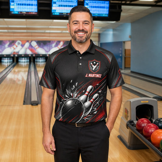 Custom Bowling Team AOP Polo – Name & Team - Lifestyle 1