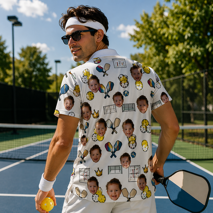Custom Photo Pickleball Polo Shirt Men Funny Face