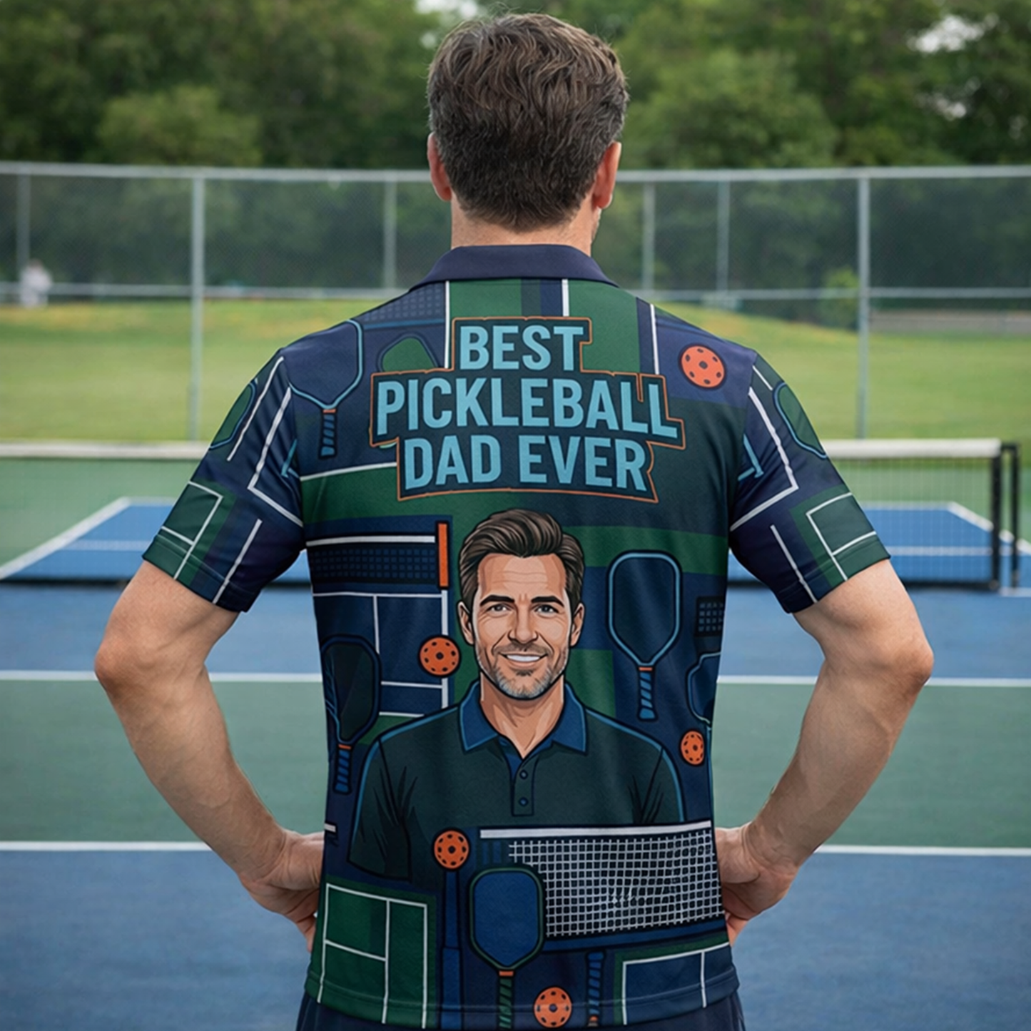 Best Pickleball Dad Ever Custom Portrait Polo Shirt