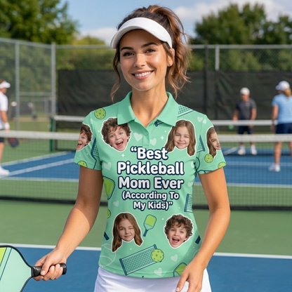 Best Pickleball Mom Ever Custom Kids Photo Polo Mint