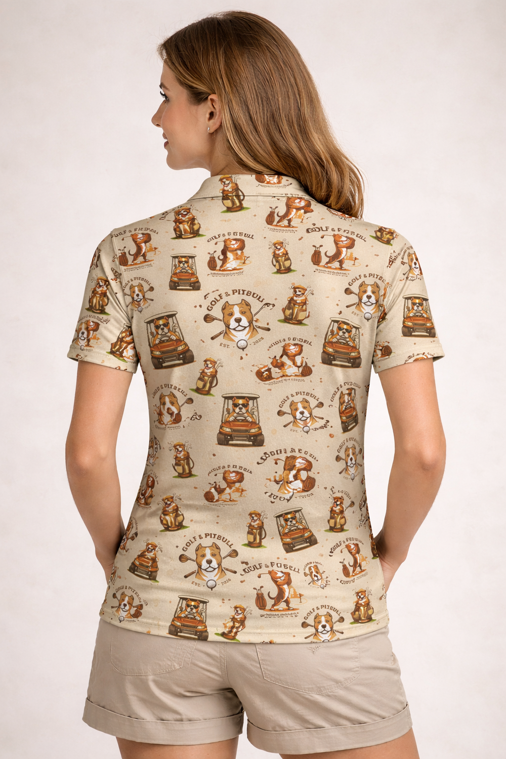 Golf Pitbull Pattern Polo Shirt Funny Dog Golfer All Over Print Performance Polo Black