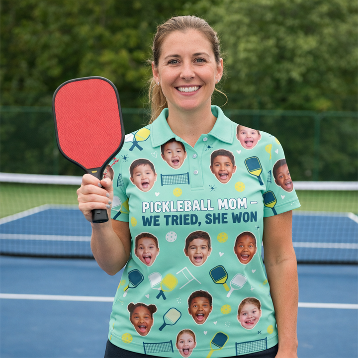 Pickleball Mom We Tried She Won Custom Face Womens Polo