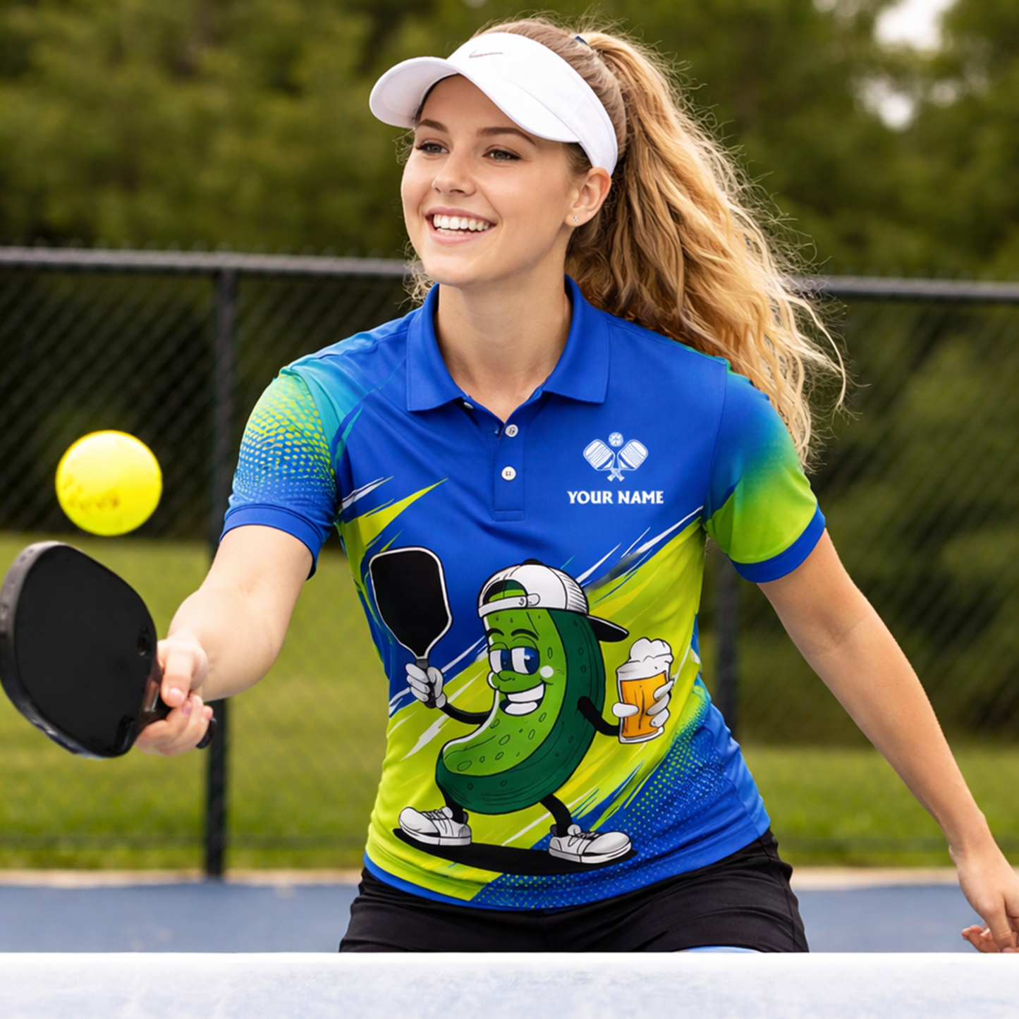 Funny Pickleball Polo Shirt Custom Name Team Shirt Beer Pickle Graphic Athletic Polo