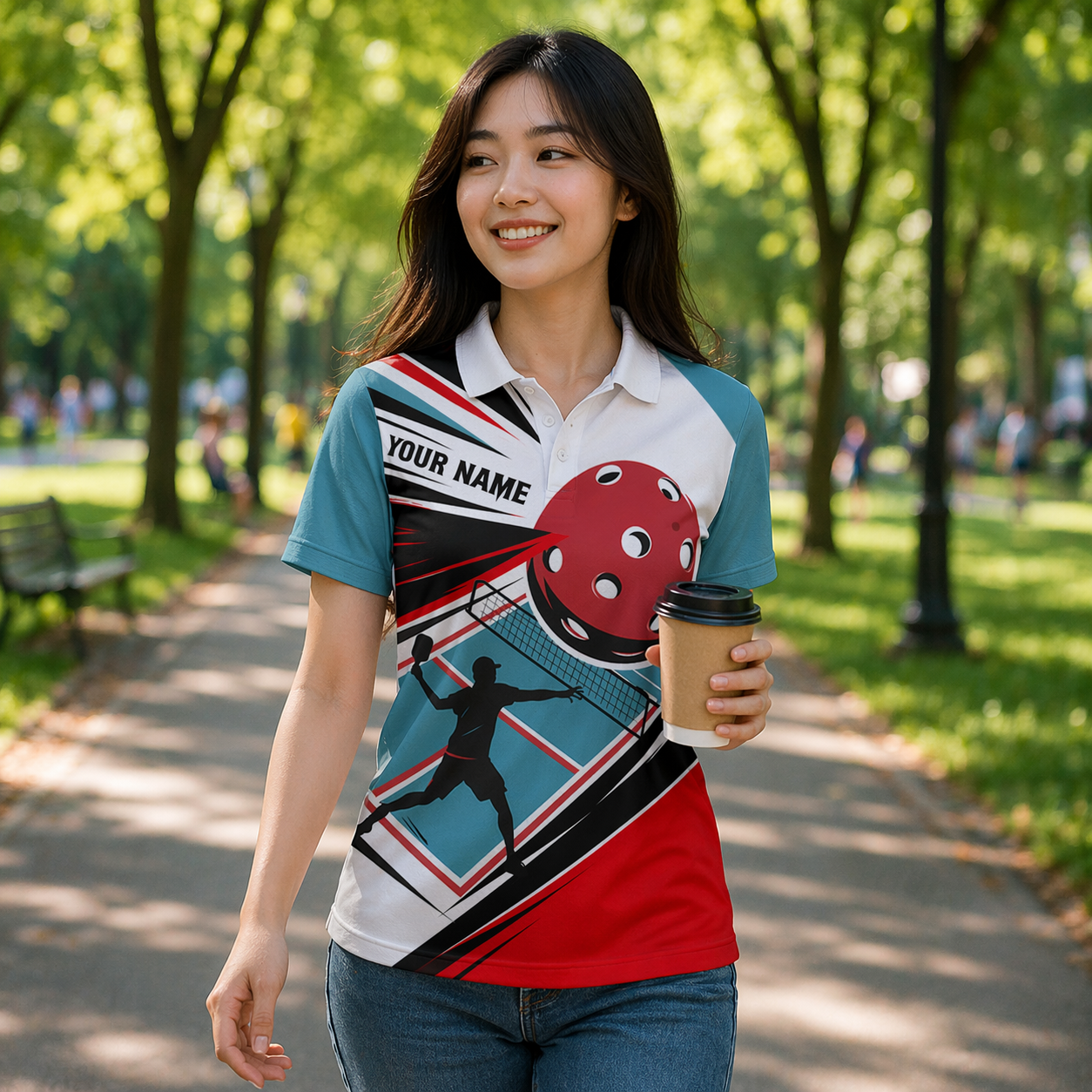 Men's Pickleball Polo Shirt Personalized Name Team Custom Short Sleeve Athletic Golf Polo Teal Red White Black Player Print